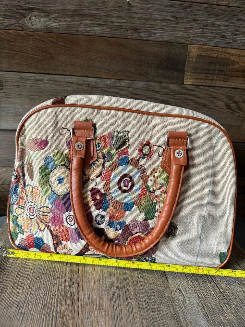 Brown Handle Tapestry Floral bag